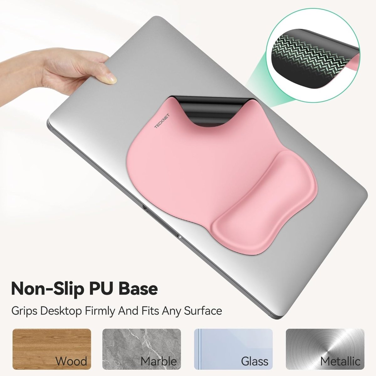 TECKNETTECKNET Gel Mouse Pad with Wrist Rest, Ergonomic Office Mousepad with Wrist Support - Non - Slip & Smooth Surface Comfortable Desk Accessories Mat for Office, Gaming and Study - Pink - [Color/Material] [Main Feature] for [Target Device/Scenario]