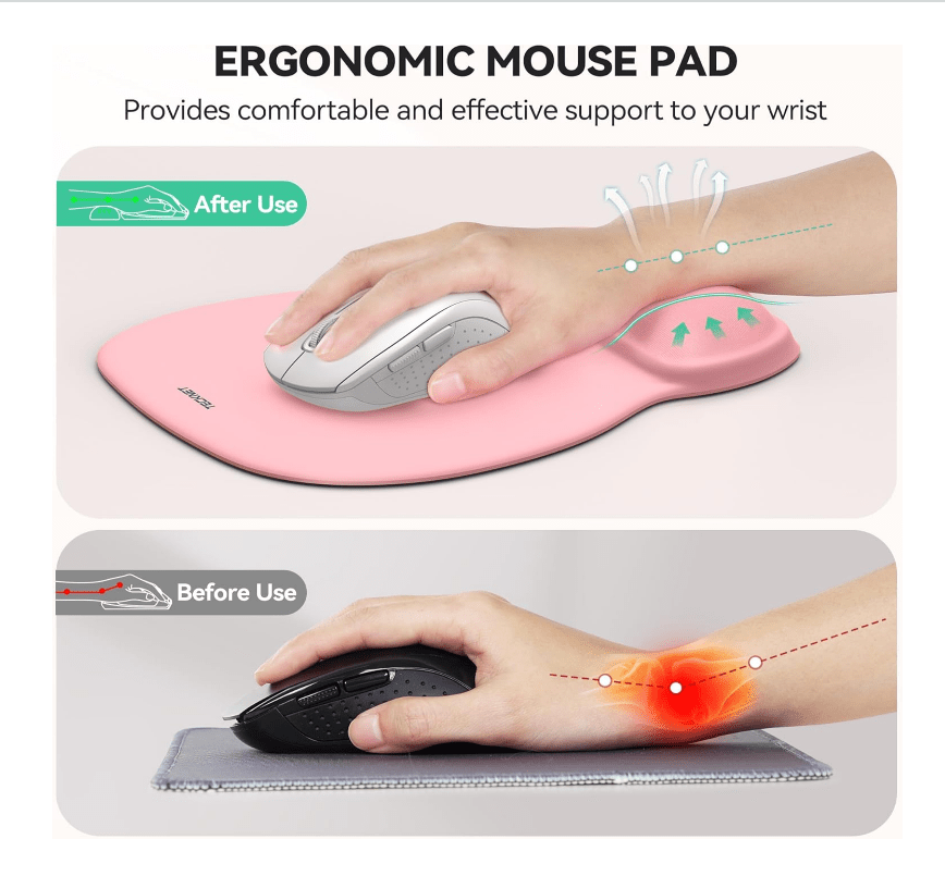 TECKNETTECKNET Gel Mouse Pad with Wrist Rest, Ergonomic Office Mousepad with Wrist Support - Non - Slip & Smooth Surface Comfortable Desk Accessories Mat for Office, Gaming and Study - Pink - [Color/Material] [Main Feature] for [Target Device/Scenario]