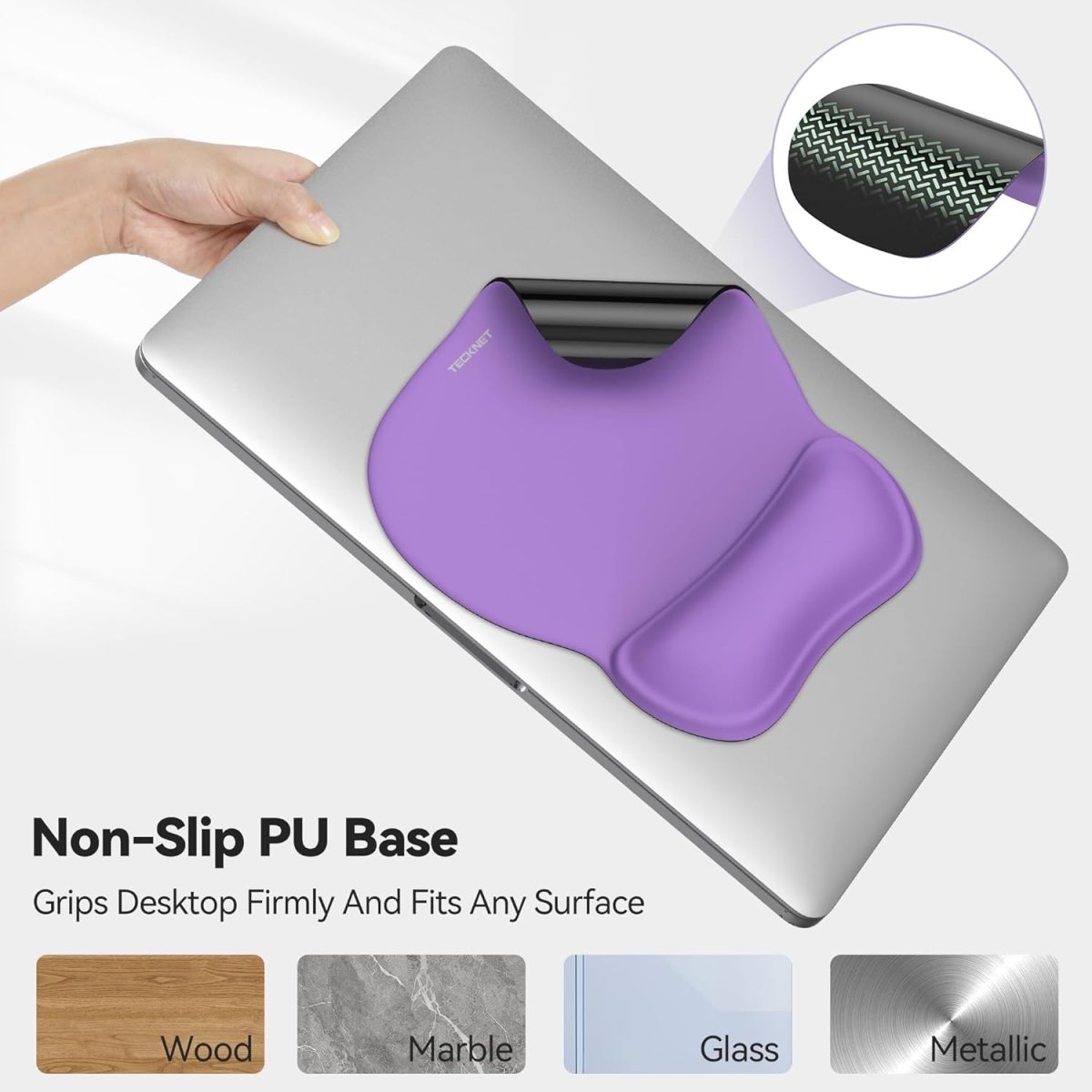 TECKNETTECKNET Gel Mouse Pad with Wrist Rest, Ergonomic Office Mousepad with Wrist Support - Non - Slip & Smooth Surface Comfortable Desk Accessories Mat for Office, Gaming and Study - Purple - [Color/Material] [Main Feature] for [Target Device/Scenario]