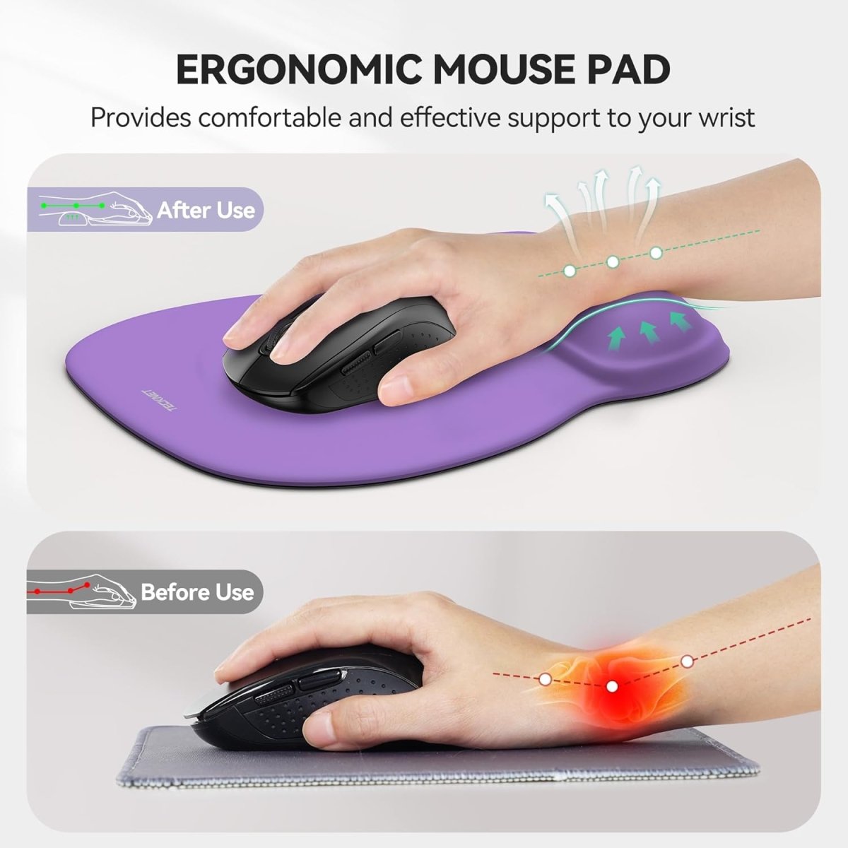 TECKNETTECKNET Gel Mouse Pad with Wrist Rest, Ergonomic Office Mousepad with Wrist Support - Non - Slip & Smooth Surface Comfortable Desk Accessories Mat for Office, Gaming and Study - Purple - [Color/Material] [Main Feature] for [Target Device/Scenario]