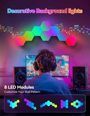 TECKNETTECKNET Hexagon LED Lights,8 Pack RGB Gaming Hex Wall Light Panels Sync to Music,Smart Lights with APP & Remote & Wired Control - [Color/Material] [Main Feature] for [Target Device/Scenario]