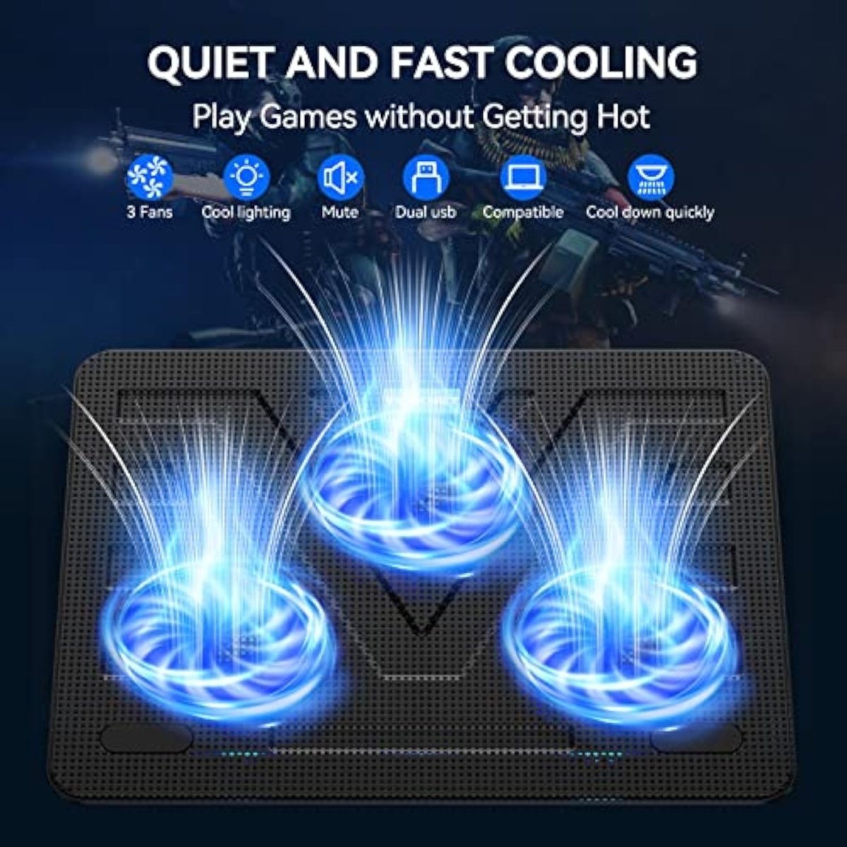 TECKNETTECKNET Laptop Cooling Pad, Portable Slim Quiet USB Powered Laptop Notebook Cooler Cooling Pad Stand Chill Mat with 3 Blue LED Fans, Fits 12 - 17 Inches - [Color/Material] [Main Feature] for [Target Device/Scenario]