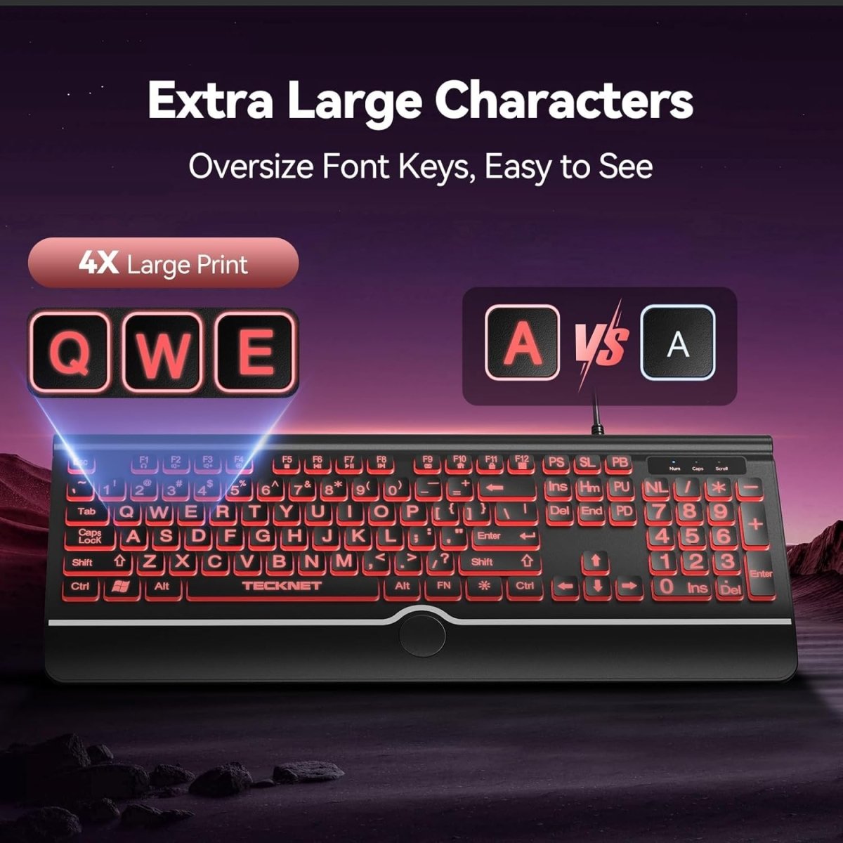 TECKNETTECKNET Large Print Backlit Keyboard, Wired - [Color/Material] [Main Feature] for [Target Device/Scenario]