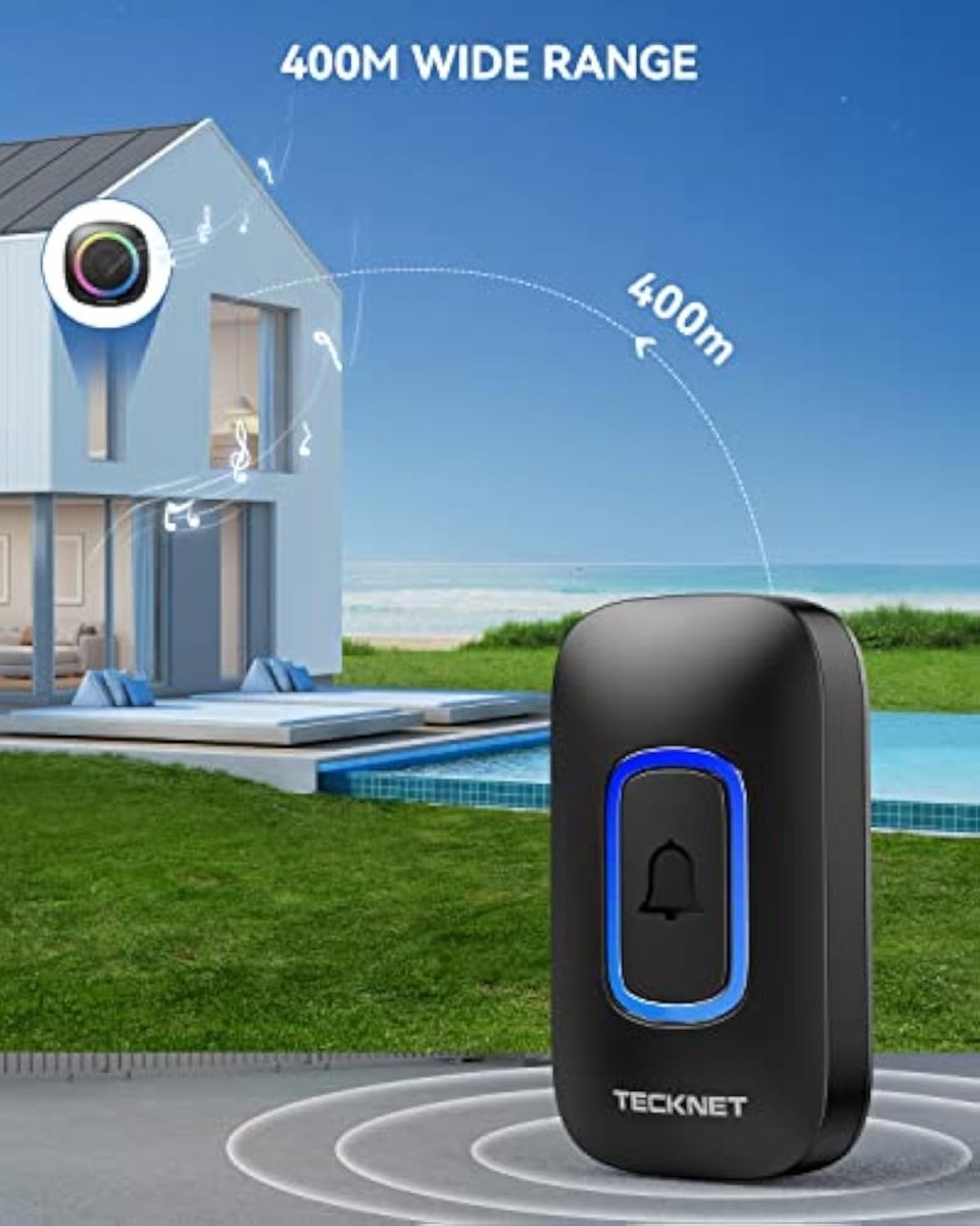 TECKNETTECKNET Longest 1300 Feet Wireless Doorbell with RGB Alarm Lighting,Battery - Powered IP66 Waterproof Design,60+Chimes & 5 - Level Volume for Home/Apartment/Classroom/Business,4.5 - Year Battery Life - [Color/Material] [Main Feature] for [Target Device/Scenario]
