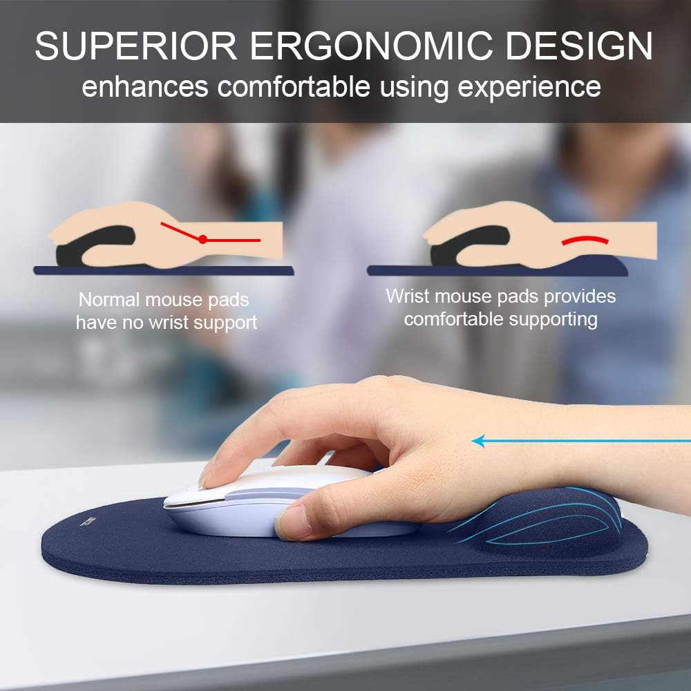 TECKNETTECKNET Mouse Pad with Wrist Support, Ergonomic Gaming Mouse Pad Pain Relief, Portable Comfortable Mousepad for Computer, Laptop, Office, Home and Travel, Non - Slip Base, Waterproof Surface, Blue - [Color/Material] [Main Feature] for [Target Device/Scenario]