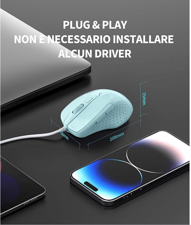 TECKNETTECKNET PRO Mouse con Filo, 6400DPI Mouse Ottico con USB Cablato, 6 Pulsanti, Cavo USB 1.5M, Mouse per Computer o Laptop - Grigio - [Color/Material] [Main Feature] for [Target Device/Scenario]