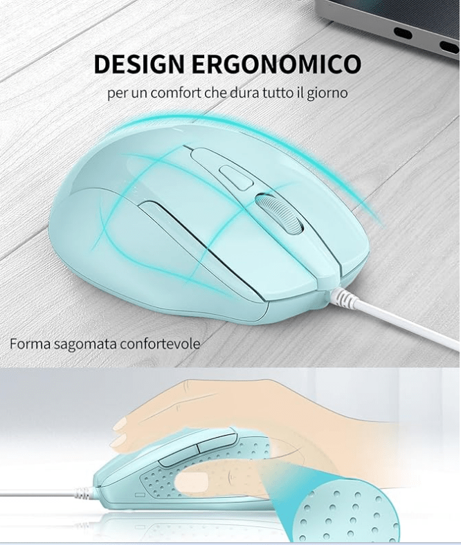 TECKNETTECKNET PRO Mouse con Filo, 6400DPI Mouse Ottico con USB Cablato, 6 Pulsanti, Cavo USB 1.5M, Mouse per Computer o Laptop - Grigio - [Color/Material] [Main Feature] for [Target Device/Scenario]