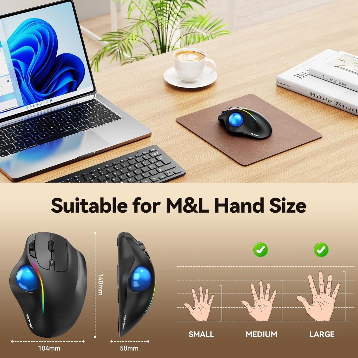 TECKNETTECKNET Pro Wireless Trackball Mouse, Bluetooth Mouse with Ergonomic Thumb Control - [Color/Material] [Main Feature] for [Target Device/Scenario]