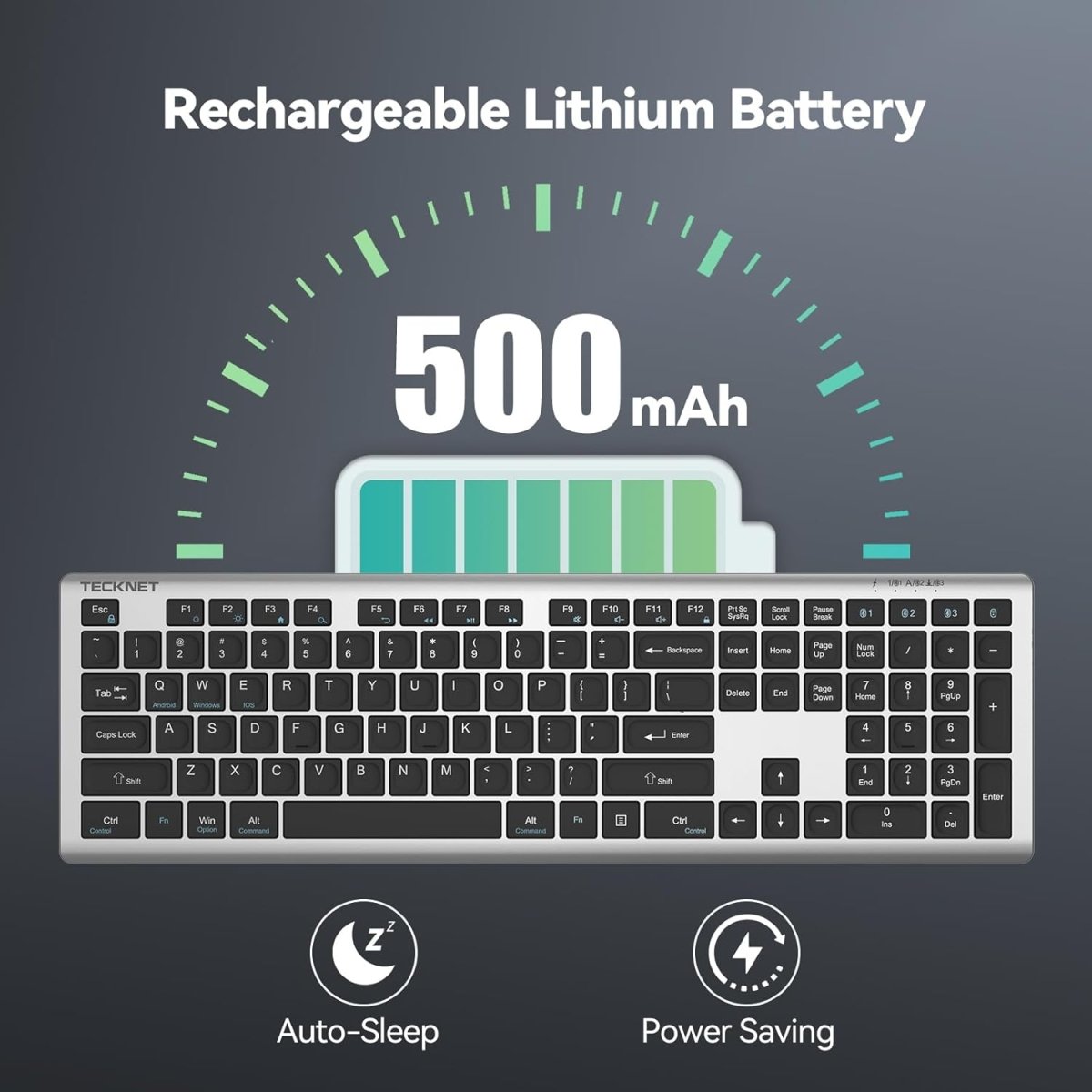 TECKNETTECKNET Rechargeable Bluetooth Keyboard, 4 - Device Free Switching (2.4G+BT) - [Color/Material] [Main Feature] for [Target Device/Scenario]