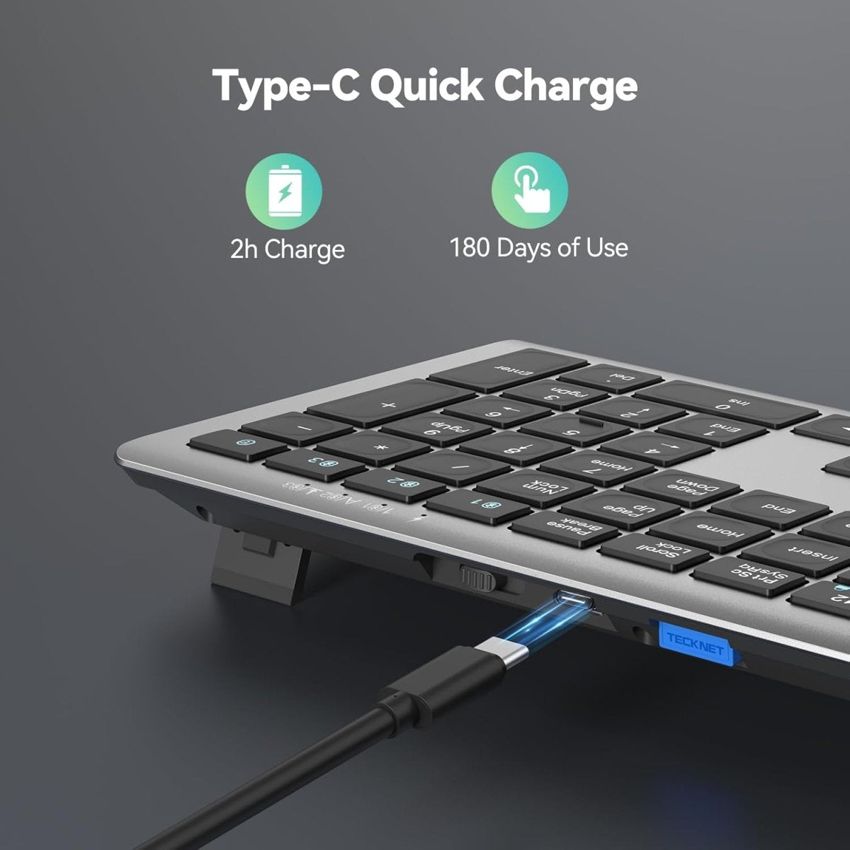 TECKNETTECKNET Rechargeable Bluetooth Keyboard, 4 - Device Free Switching (2.4G+BT) - [Color/Material] [Main Feature] for [Target Device/Scenario]