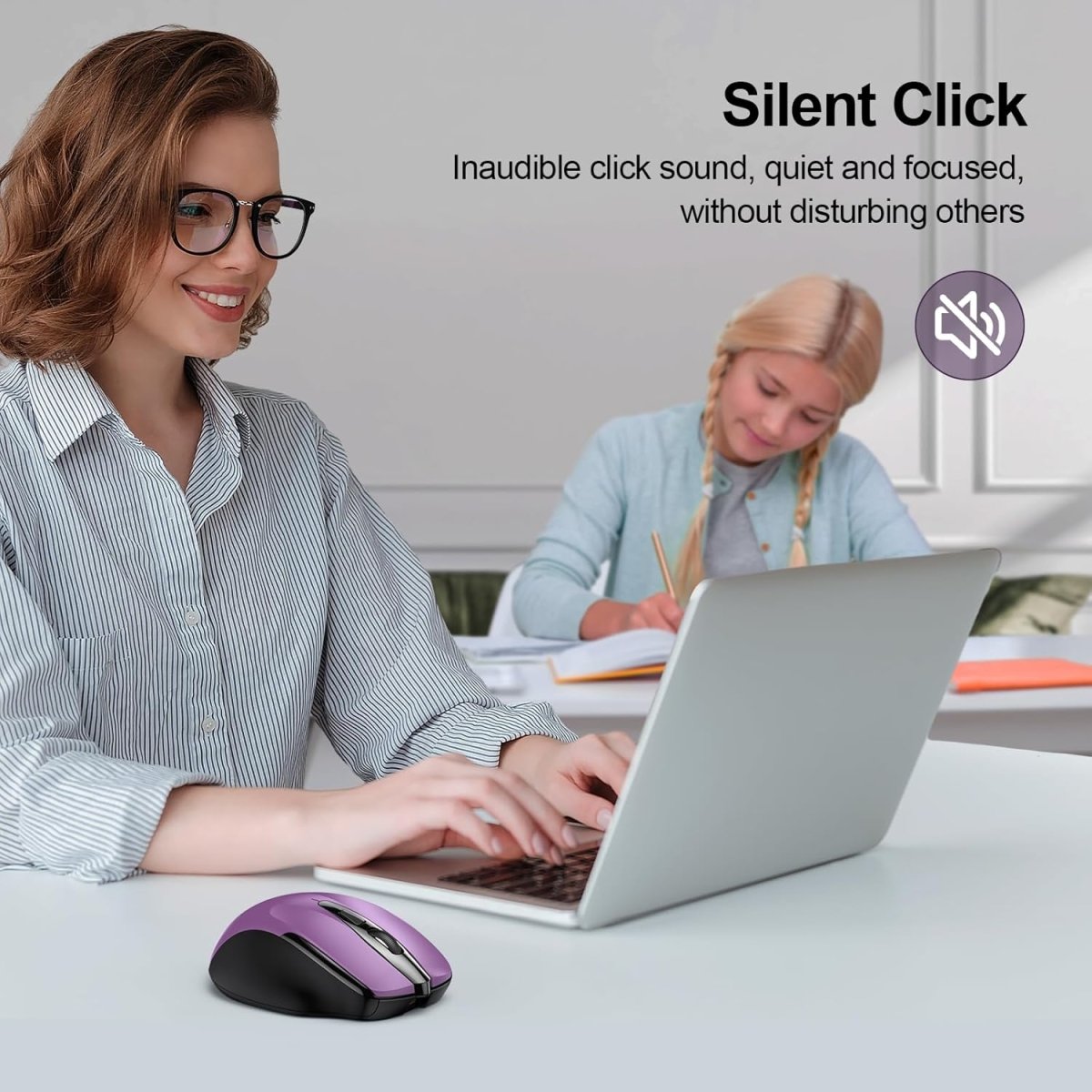 TECKNETTECKNET Rechargeable Wireless Mouse,USB - A Silent Mouse, Quiet Click, 6 Adjustable 4800 DPI, Cordless Computer Mouse, Ergonomic Mouse for Laptop, 6 Buttons 2.4G Mouse for Chromebook, Ergo Grip - Purple - [Color/Material] [Main Feature] for [Target Device/Scenario]