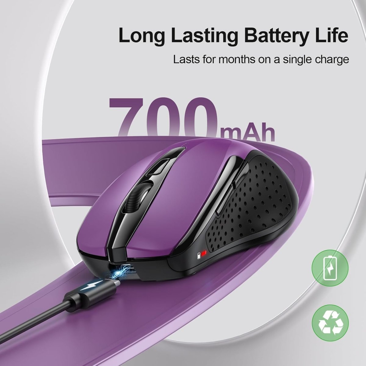 TECKNETTECKNET Rechargeable Wireless Mouse,USB - A Silent Mouse, Quiet Click, 6 Adjustable 4800 DPI, Cordless Computer Mouse, Ergonomic Mouse for Laptop, 6 Buttons 2.4G Mouse for Chromebook, Ergo Grip - Purple - [Color/Material] [Main Feature] for [Target Device/Scenario]
