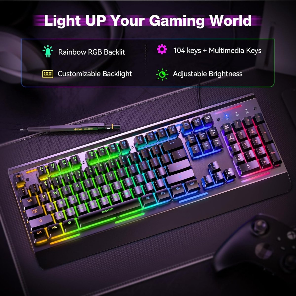 TECKNETTECKNET RGB Gaming Keyboard - [Color/Material] [Main Feature] for [Target Device/Scenario]