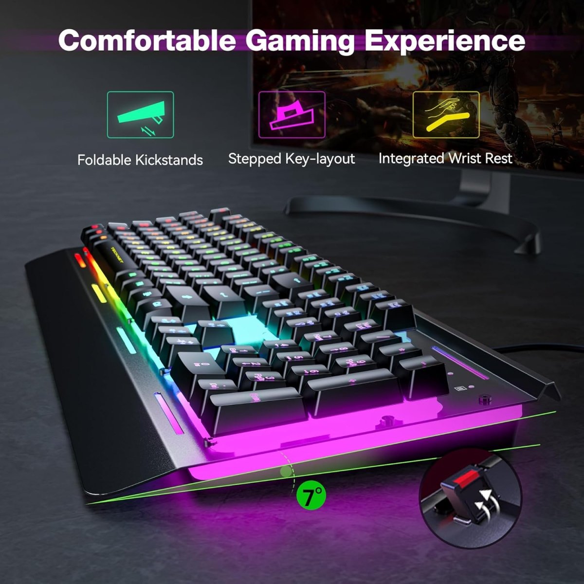 TECKNETTECKNET RGB Gaming Keyboard - [Color/Material] [Main Feature] for [Target Device/Scenario]