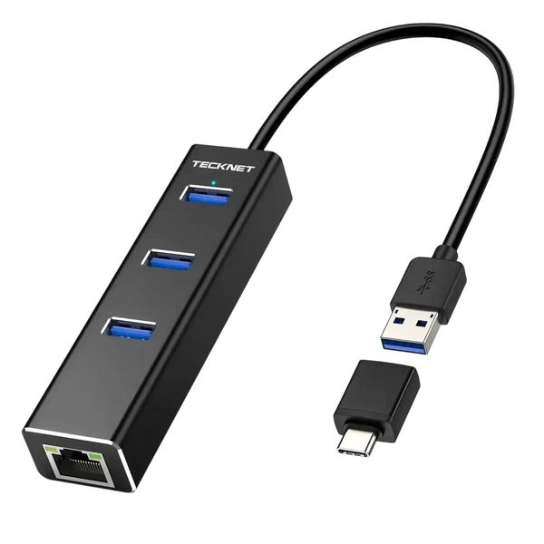 Tecknet Usb TECKNET USB to Ethernet Adapter, Aluminum 3 Port USB 3.0 Hub with RJ45 ...