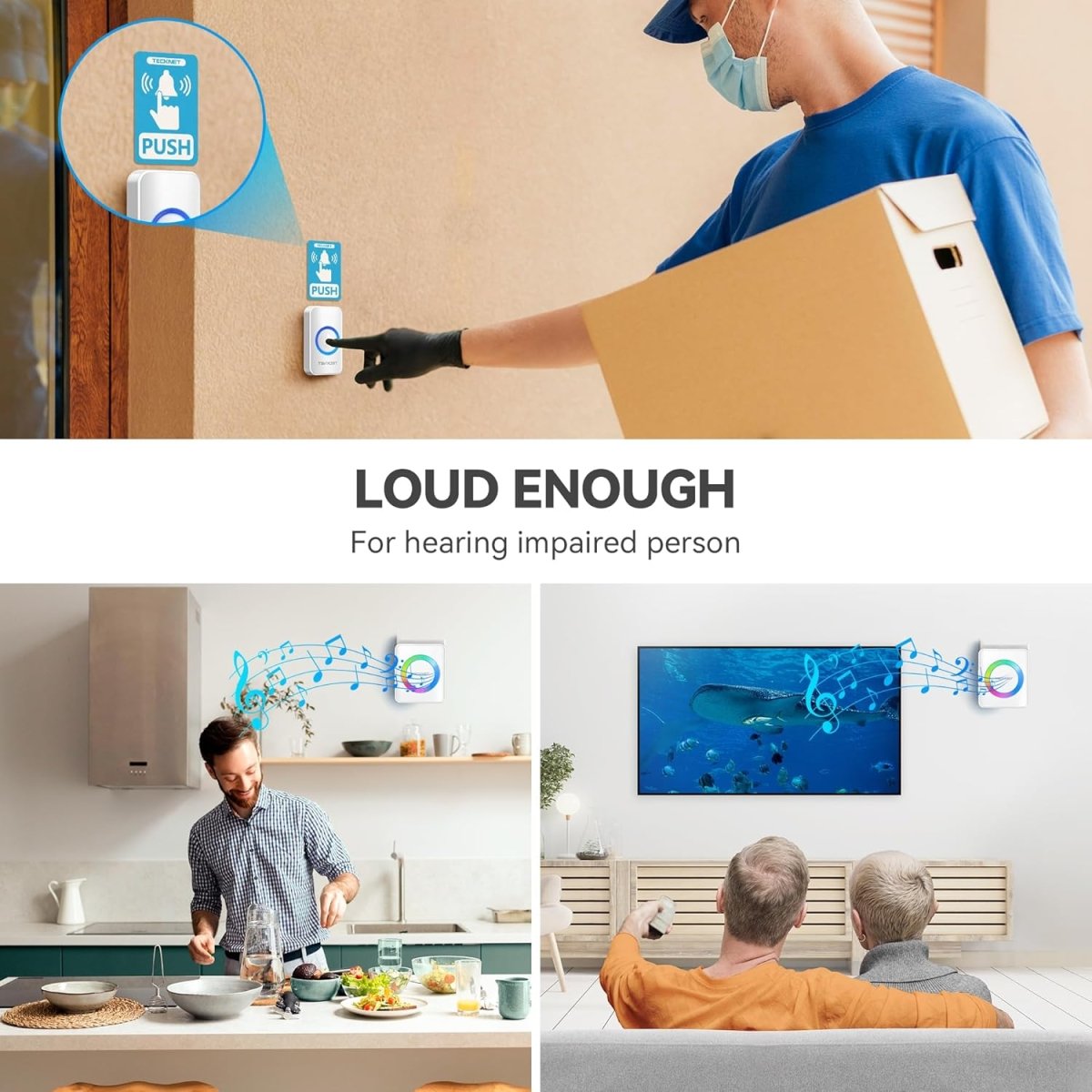 TECKNETTECKNET Waterproof 1300ft Range Wireless Doorbell Chimes - [Color/Material] [Main Feature] for [Target Device/Scenario]