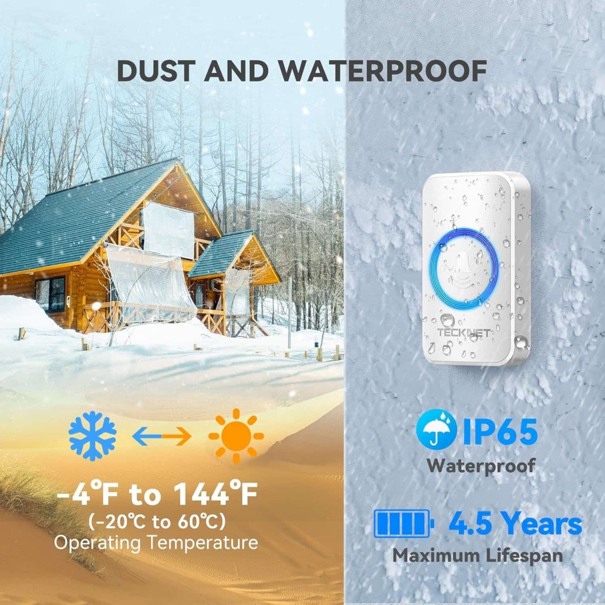 TECKNETTECKNET Waterproof 1300ft Range Wireless Doorbell Chimes - [Color/Material] [Main Feature] for [Target Device/Scenario]