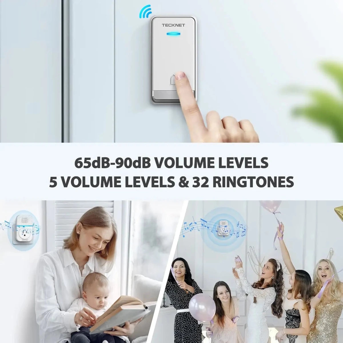 TECKNETTECKNET Waterproof No Battery Needed Wireless Doorbell Chimes