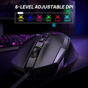 TECKNETTECKNET Wired Gaming Mouse, 12,800 DPI with Optical Sensor, 8 Programmable Buttons - [Color/Material] [Main Feature] for [Target Device/Scenario]