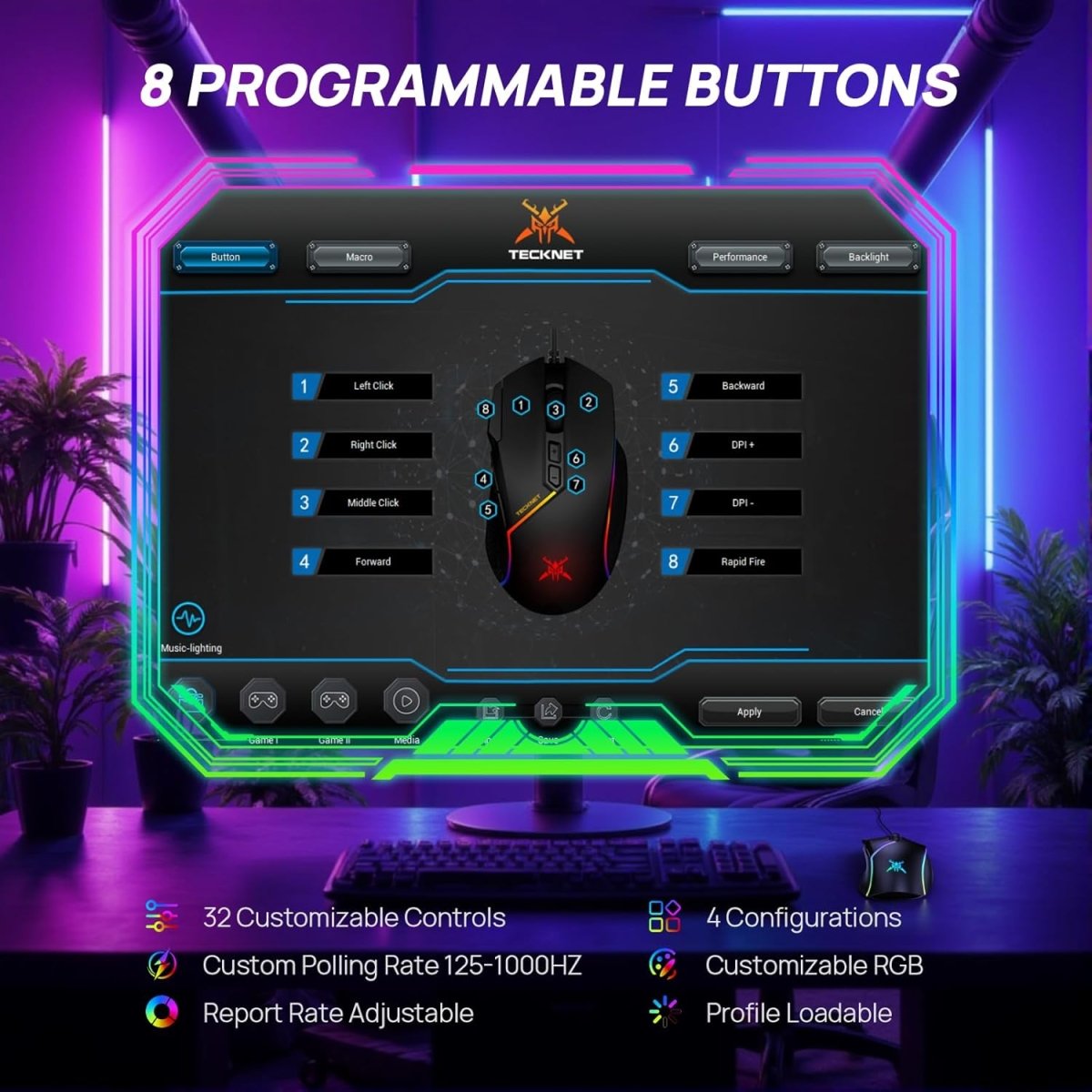 TECKNETTECKNET Wired Gaming Mouse, 12,800 DPI with Optical Sensor, 8 Programmable Buttons - [Color/Material] [Main Feature] for [Target Device/Scenario]