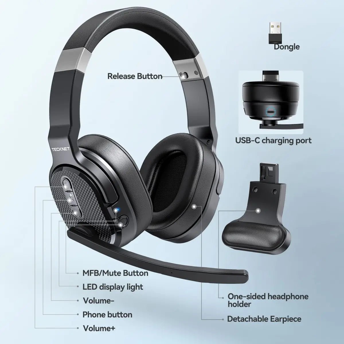 TECKNETTECKNET Wireless Bluetooth Headset 3 EQ USB Dongle