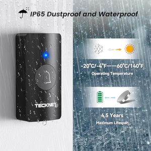 TECKNETTECKNET Wireless Doorbell, Battery - Powered Door Bell Ringer with 1400ft Range