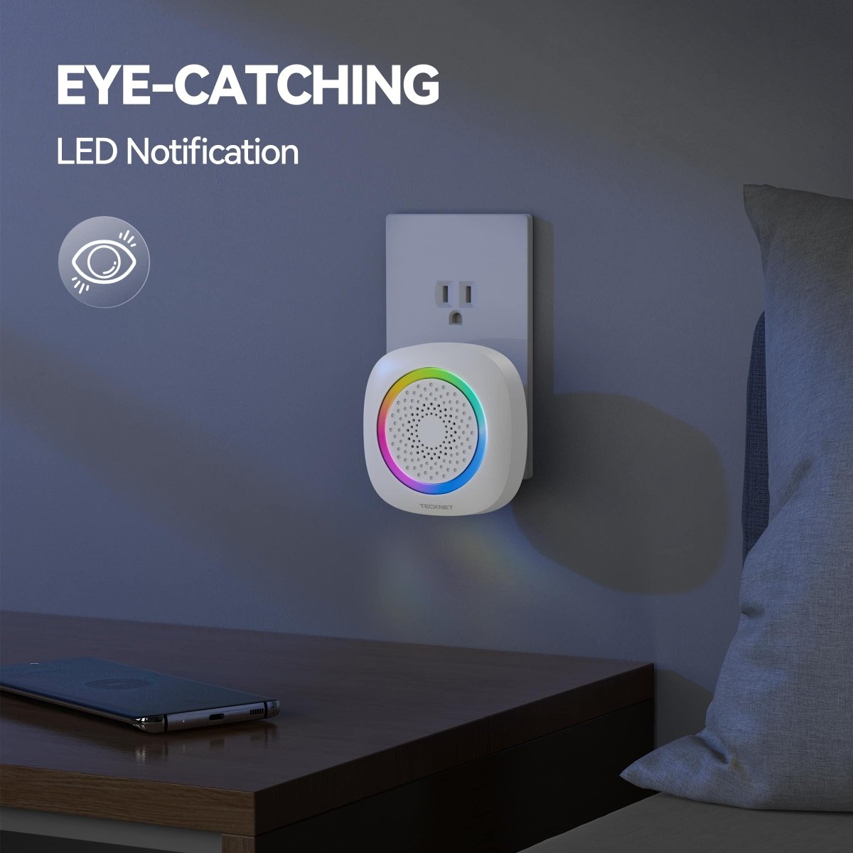 TECKNETTECKNET Wireless Doorbell Chime with RGB Light - [Color/Material] [Main Feature] for [Target Device/Scenario]