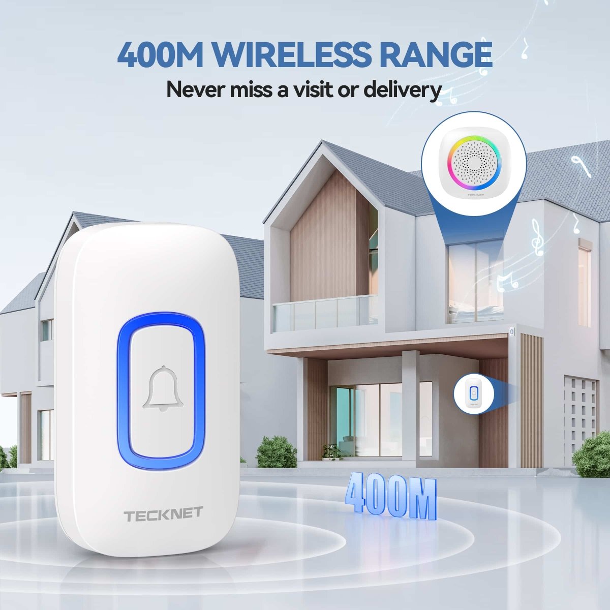 TECKNETTECKNET Wireless Doorbell Chime with RGB Light - [Color/Material] [Main Feature] for [Target Device/Scenario]