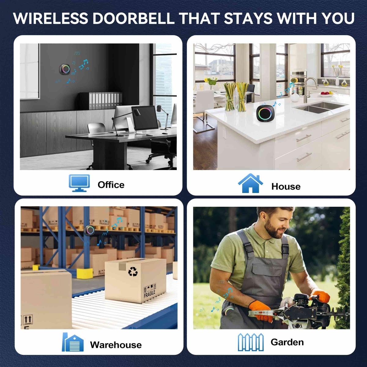 TECKNETTECKNET Wireless Doorbell With 2 Portable Doorbell With RGB Light - [Color/Material] [Main Feature] for [Target Device/Scenario]