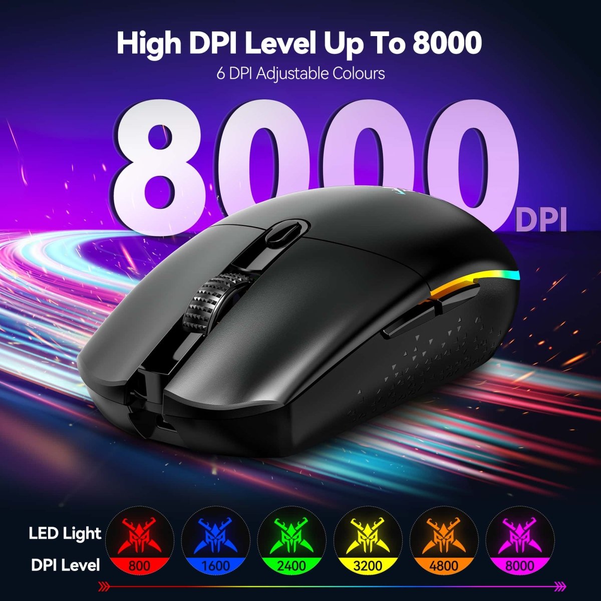 TECKNETTECKNET Wireless Gaming Mouse with 8000 DPI & 6 Programmable Buttons - [Color/Material] [Main Feature] for [Target Device/Scenario]