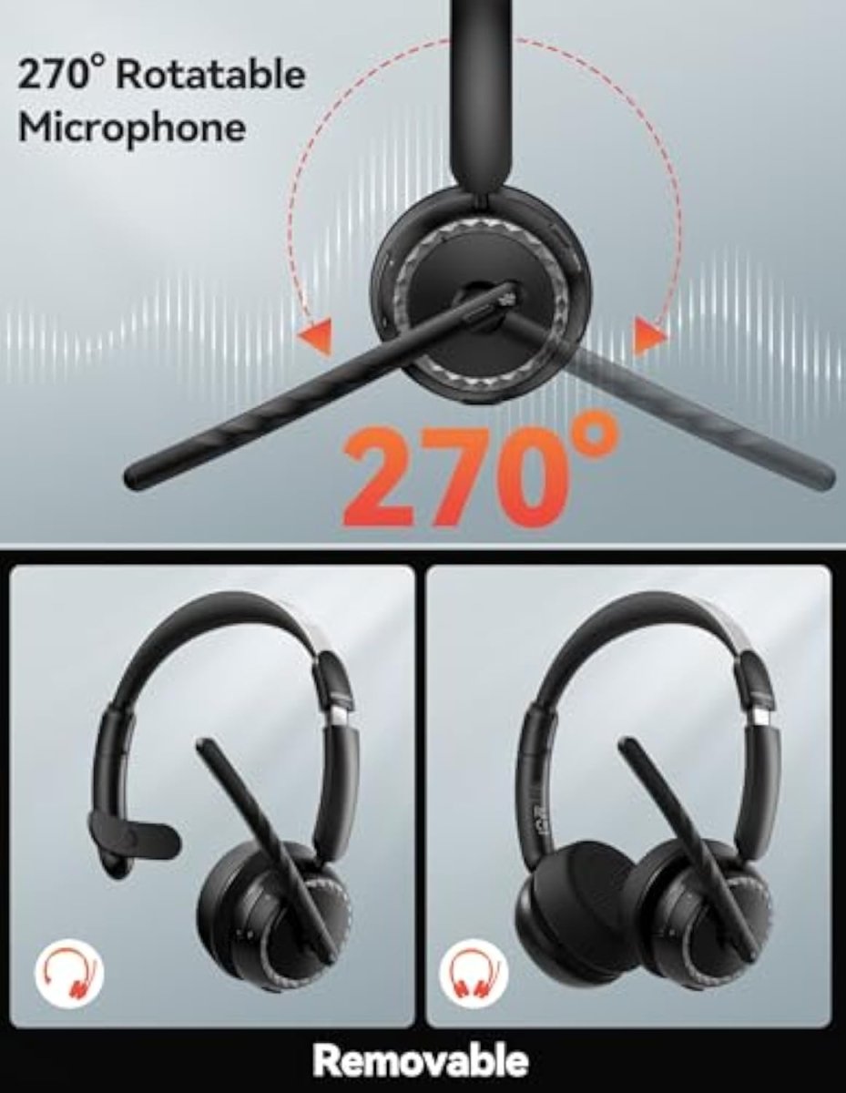 TECKNETTECKNET Wireless Headset, 5.3 Bluetooth Headset with AI Noise Cancelling Mic - [Color/Material] [Main Feature] for [Target Device/Scenario]