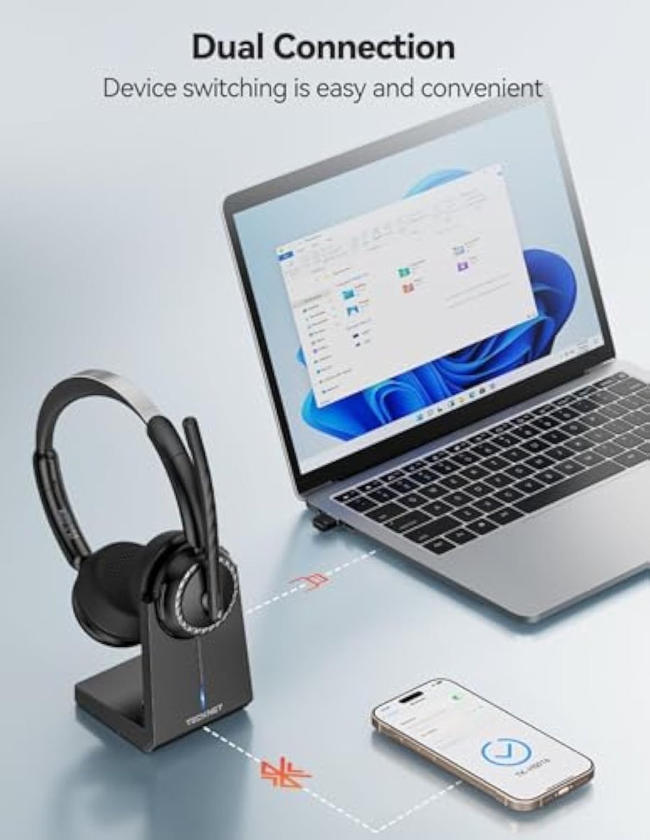 TECKNETTECKNET Wireless Headset, 5.3 Bluetooth Headset with AI Noise Cancelling Mic - [Color/Material] [Main Feature] for [Target Device/Scenario]