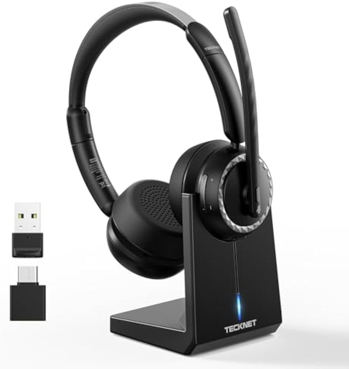 TECKNETTECKNET Wireless Headset, 5.3 Bluetooth Headset with AI Noise Cancelling Mic - [Color/Material] [Main Feature] for [Target Device/Scenario]