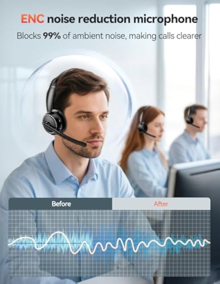 TECKNETTECKNET Wireless Headset, 5.3 Bluetooth Headset with AI Noise Cancelling Mic - [Color/Material] [Main Feature] for [Target Device/Scenario]