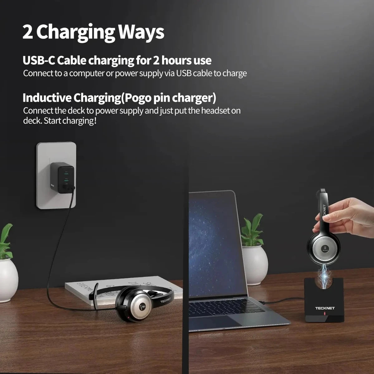 TECKNETTECKNET Wireless Headset W/ Pogo Charging Dock