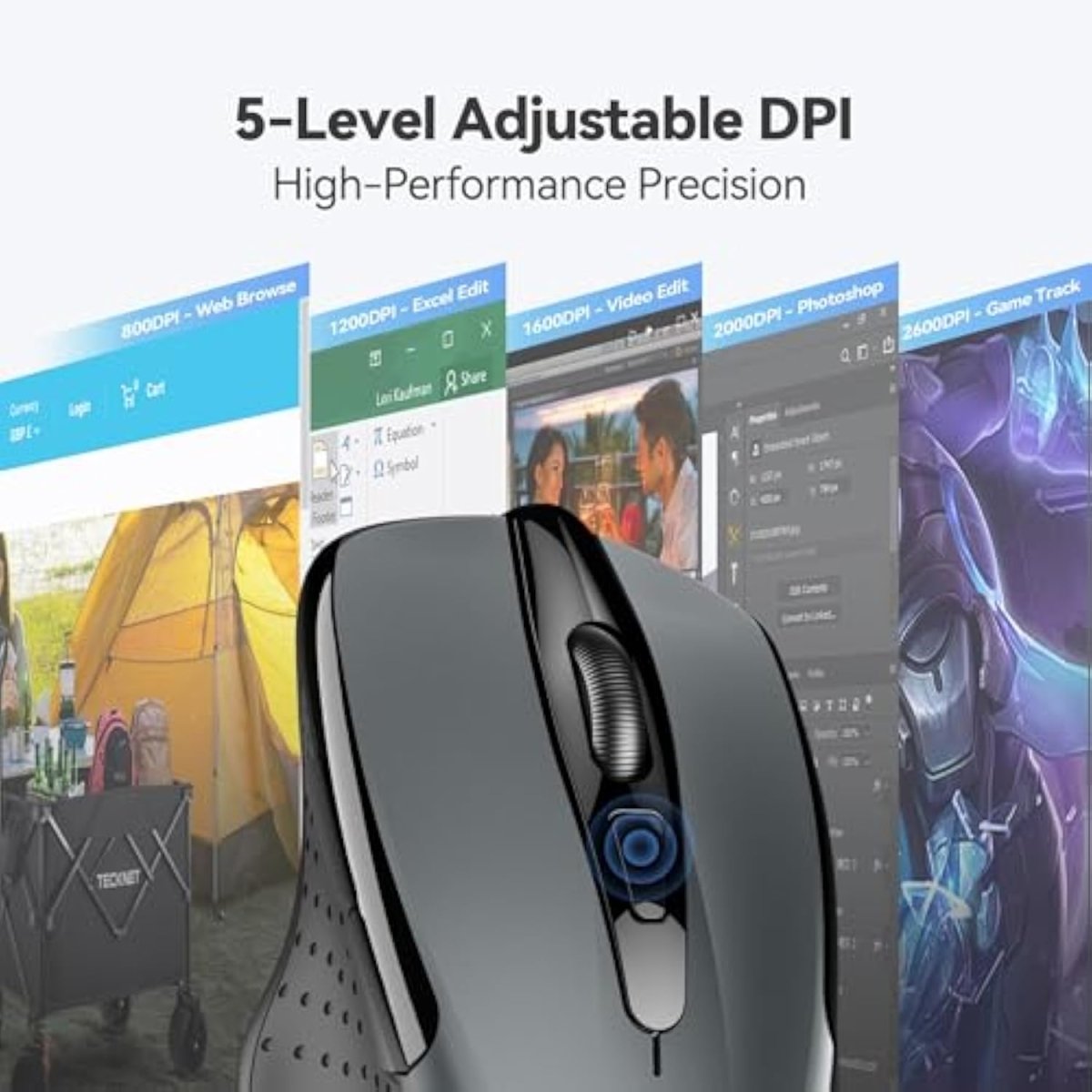 TECKNETTECKNET Wireless Mouse, 2.4G Ergonomic Optical Mouse, Computer Mouse for Laptop, PC, Computer, Chromebook, Notebook, 6 Buttons, 24 Months Battery Life, 2600 DPI, 5 Adjustment Levels - [Color/Material] [Main Feature] for [Target Device/Scenario]