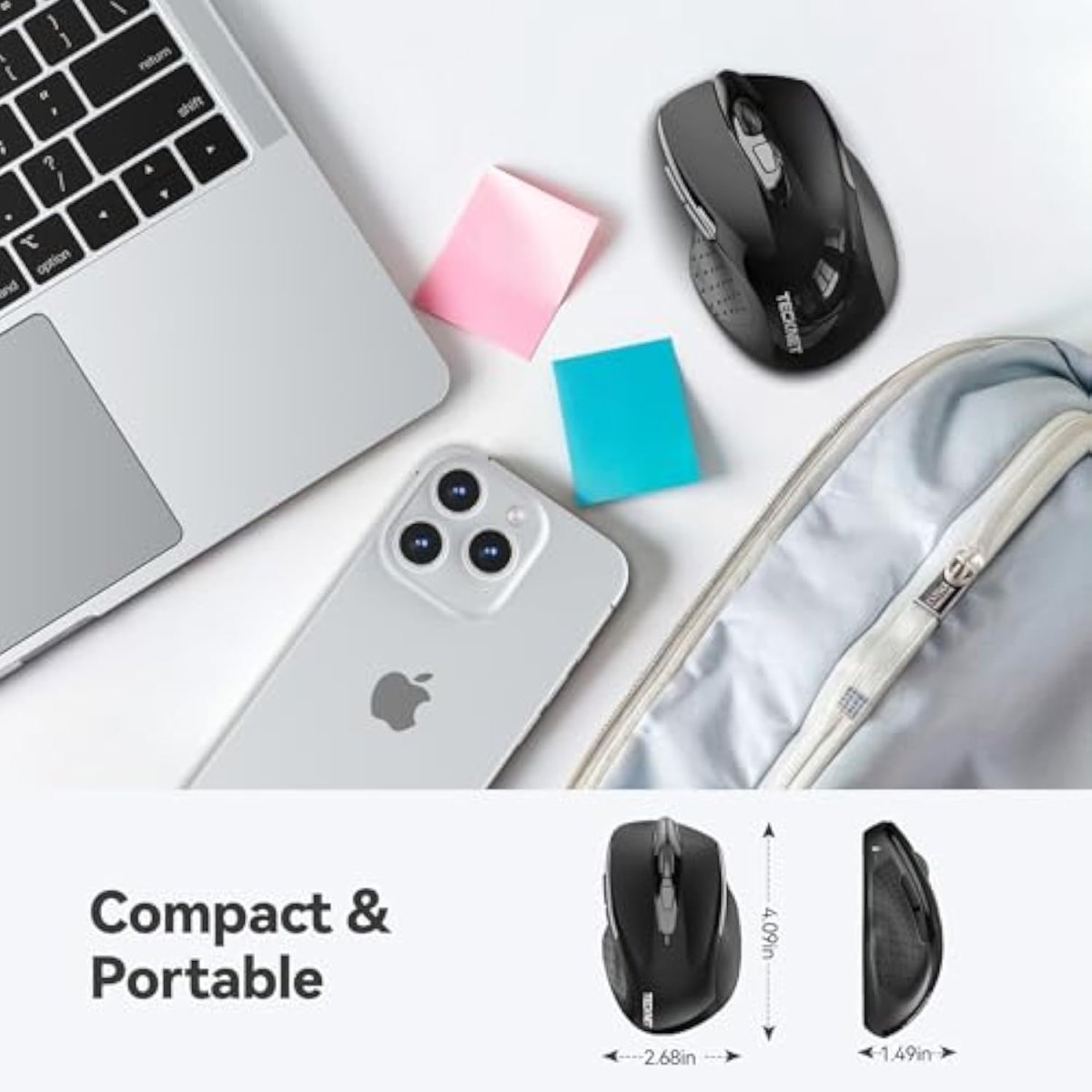 TECKNETTECKNET Wireless Mouse, 2.4G Ergonomic Optical Mouse, Computer Mouse for Laptop, PC, Computer, Chromebook, Notebook, 6 Buttons, 24 Months Battery Life, 2600 DPI, 5 Adjustment Levels, for Small Hand - [Color/Material] [Main Feature] for [Target Device/Scenario]