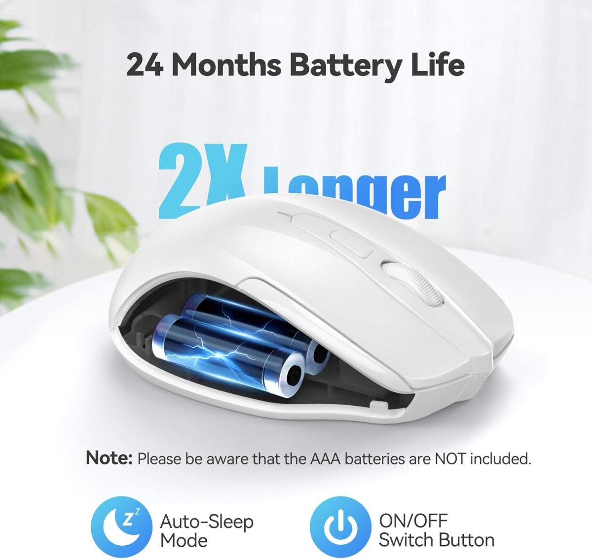 TECKNET Wireless Mouse, 2.4G Ergonomic Optical Mouse, Computer Mouse for Laptop, PC, Computer, Chromebook, Notebook, 6 Buttons, 24 Months Battery Life, 2600 DPI, 5 Adjustment Levels