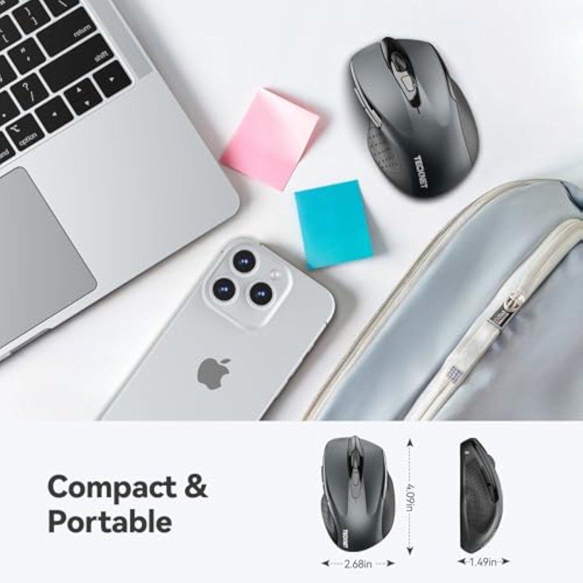 TECKNETTECKNET Wireless Mouse, 2.4G Ergonomic Optical Mouse, Computer Mouse for Laptop, PC, Computer, Chromebook, Notebook, 6 Buttons, 24 Months Battery Life, 2600 DPI, 5 Adjustment Levels - [Color/Material] [Main Feature] for [Target Device/Scenario]