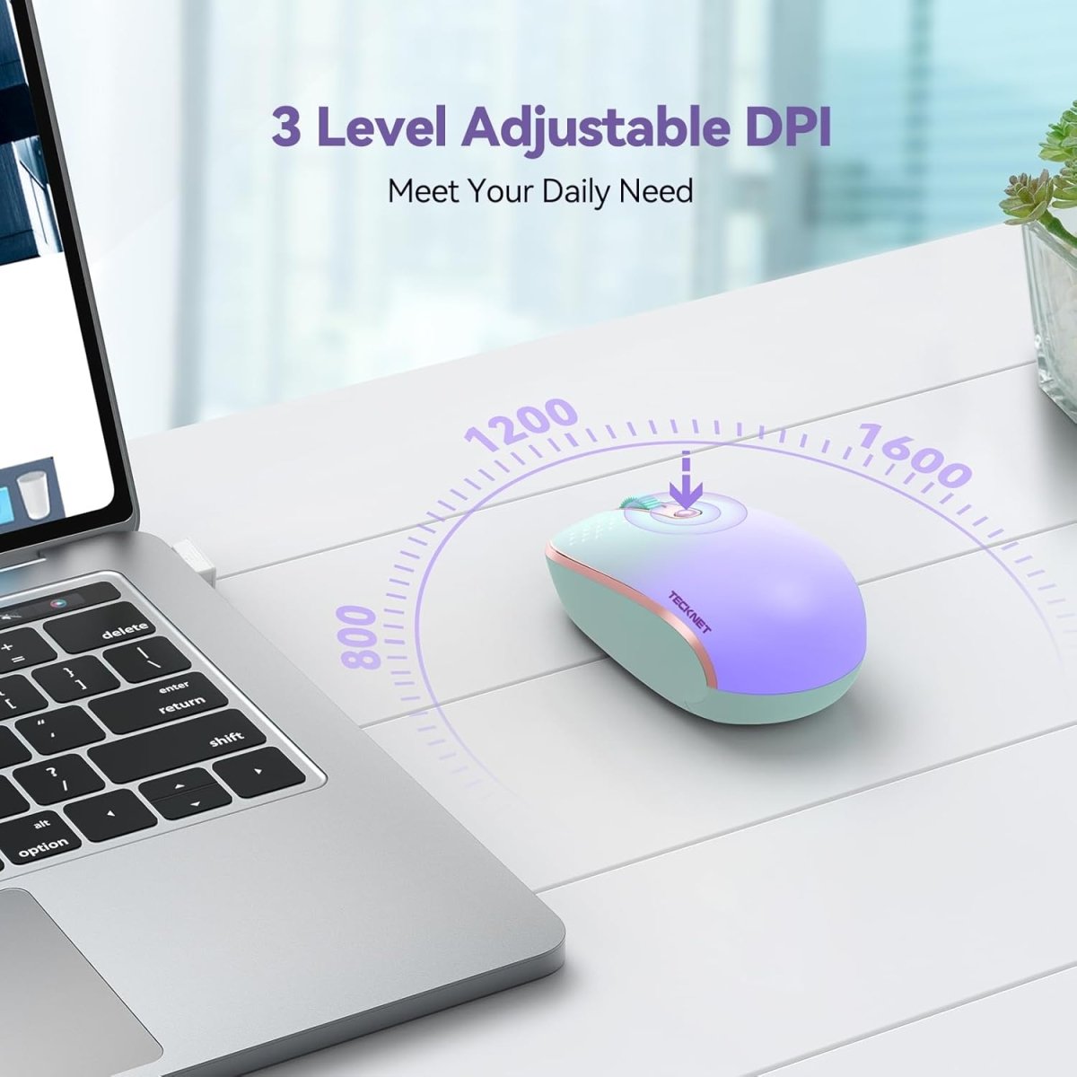 TECKNETTECKNET Wireless Mouse, 2.4G Quiet Computer Mouse with USB Receiver, 4 Buttons Portable Cordless Mice for Chromebook, Laptop, PC, Mac, 800/1200/1600 DPI - [Color/Material] [Main Feature] for [Target Device/Scenario]