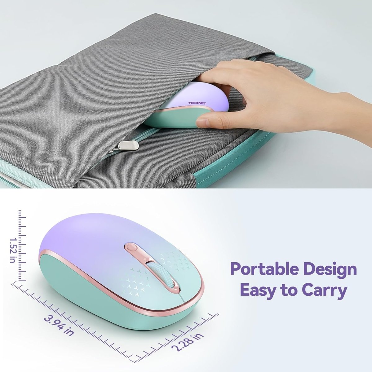 TECKNETTECKNET Wireless Mouse, 2.4G Quiet Computer Mouse with USB Receiver, 4 Buttons Portable Cordless Mice for Chromebook, Laptop, PC, Mac, 800/1200/1600 DPI - [Color/Material] [Main Feature] for [Target Device/Scenario]