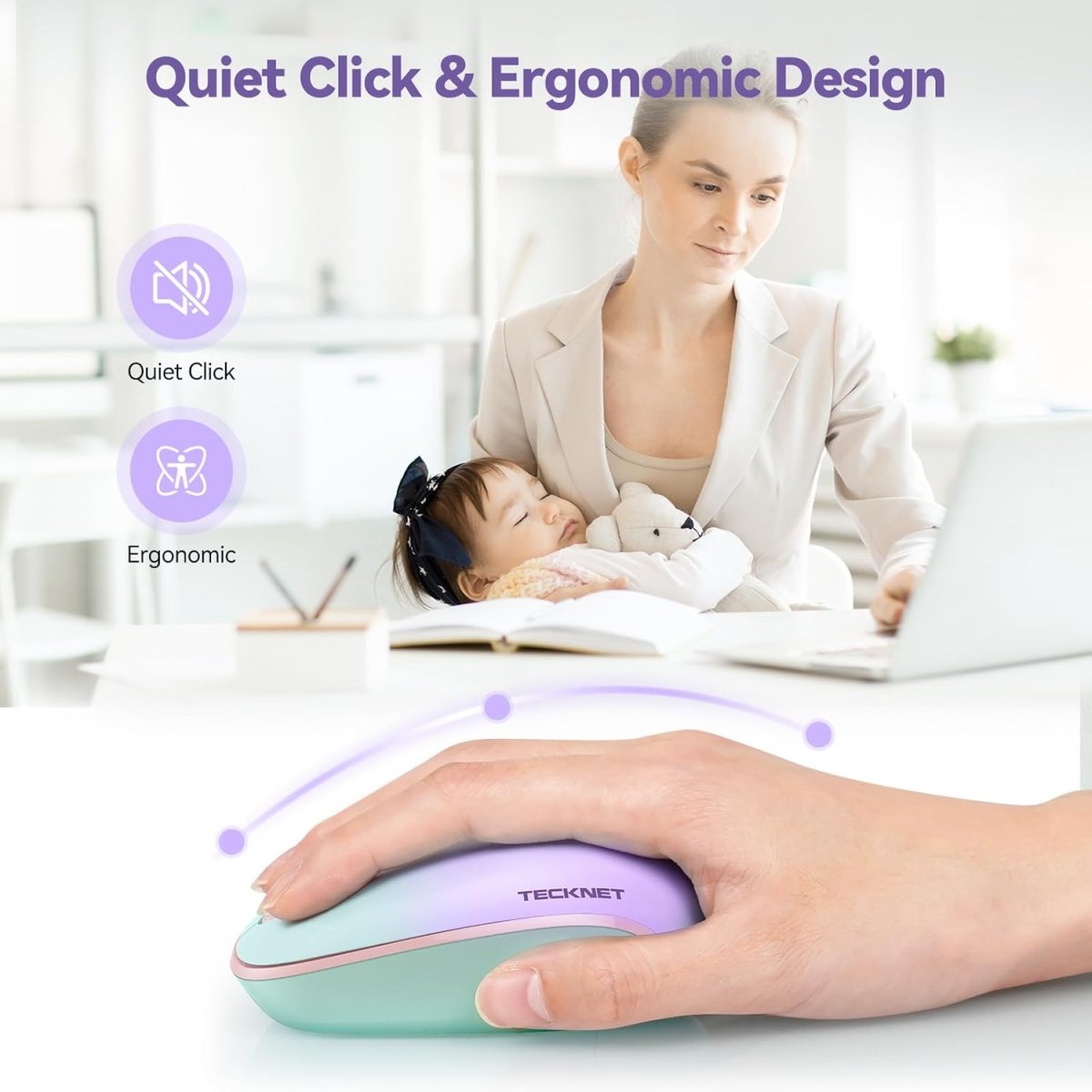 TECKNETTECKNET Wireless Mouse, 2.4G Quiet Computer Mouse with USB Receiver, 4 Buttons Portable Cordless Mice for Chromebook, Laptop, PC, Mac, 800/1200/1600 DPI - [Color/Material] [Main Feature] for [Target Device/Scenario]