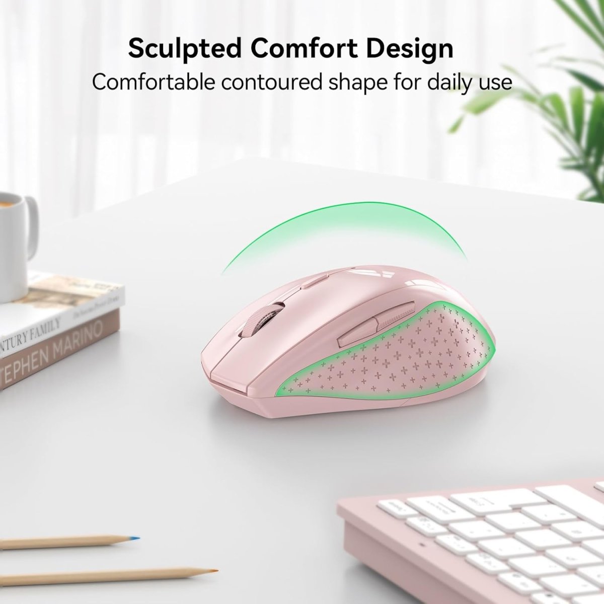 TECKNETTECKNET Wireless Mouse, 2.4G USB Computer Mouse with 6 - Level Adjustable 4800 DPI, 30 Months Battery, Ergonomic Grips, 6 Buttons Portable for PC, Chromebook, Mac - Pink - [Color/Material] [Main Feature] for [Target Device/Scenario]