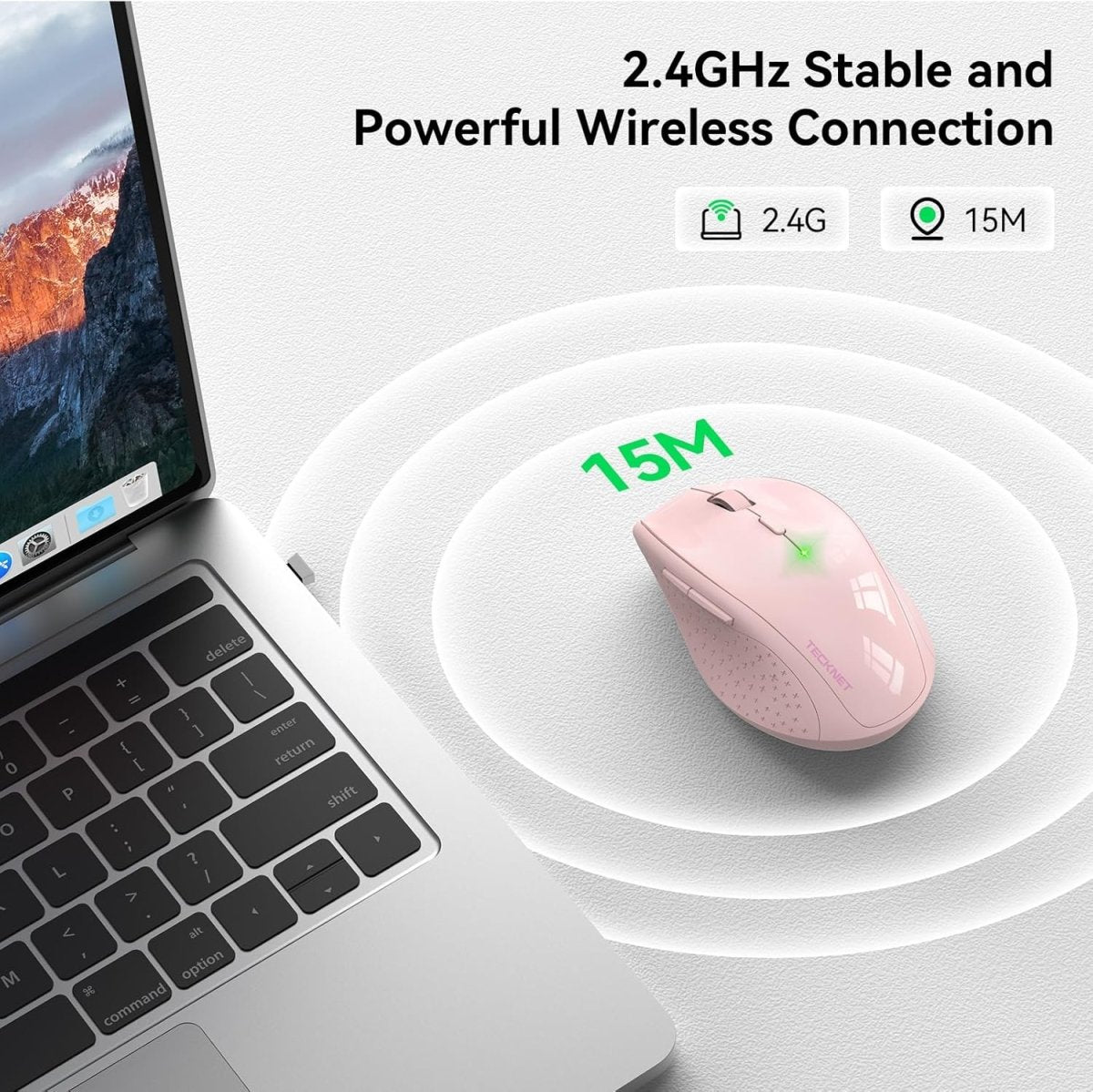 TECKNETTECKNET Wireless Mouse, 2.4G USB Computer Mouse with 6 - Level Adjustable 4800 DPI, 30 Months Battery, Ergonomic Grips, 6 Buttons Portable for PC, Chromebook, Mac - Pink - [Color/Material] [Main Feature] for [Target Device/Scenario]