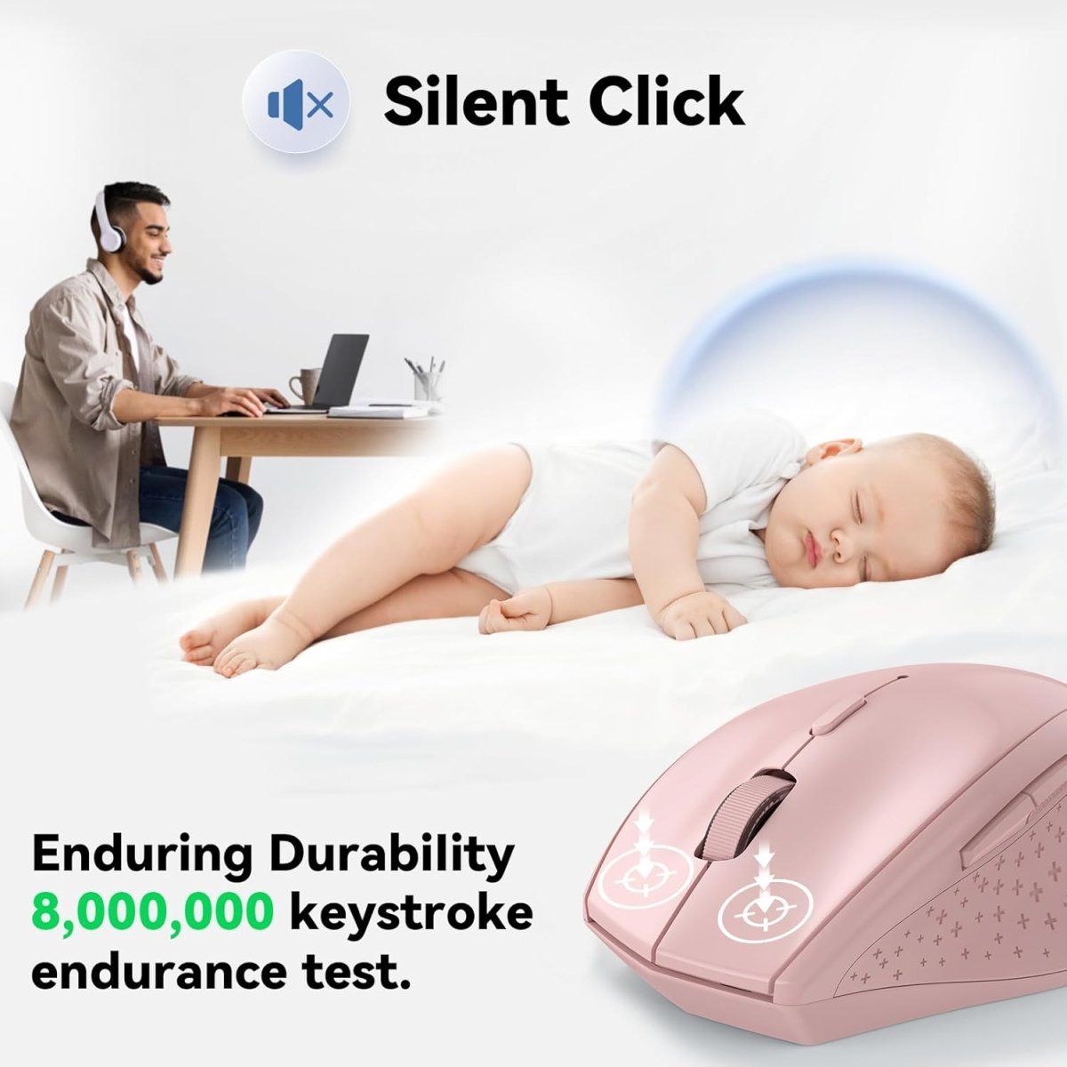 TECKNETTECKNET Wireless Mouse, 2.4G USB Computer Mouse with 6 - Level Adjustable 4800 DPI, 30 Months Battery, Ergonomic Grips, 6 Buttons Portable for PC, Chromebook, Mac - Pink - [Color/Material] [Main Feature] for [Target Device/Scenario]