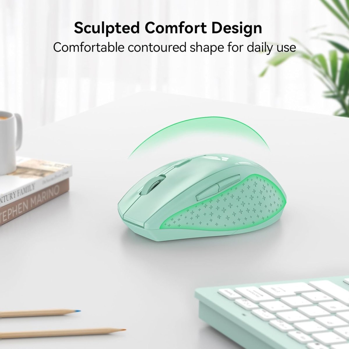 TECKNETTECKNET Wireless Mouse, 2.4G USB Computer Mouse with 6 - Level Adjustable 4800 DPI, 30 Months Battery, Ergonomic Grips, 6 Buttons Portable for PC, Chromebook, Mac - Green - [Color/Material] [Main Feature] for [Target Device/Scenario]
