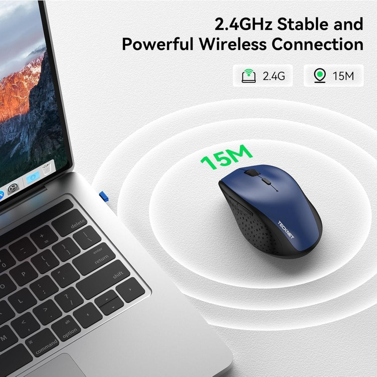 TECKNETTECKNET Wireless Mouse, 2.4G USB Computer Mouse with 6 - Level Adjustable 4800 DPI, 30 Months Battery, Ergonomic Grips, 6 Buttons Portable for PC, Chromebook, Mac - Blue - [Color/Material] [Main Feature] for [Target Device/Scenario]