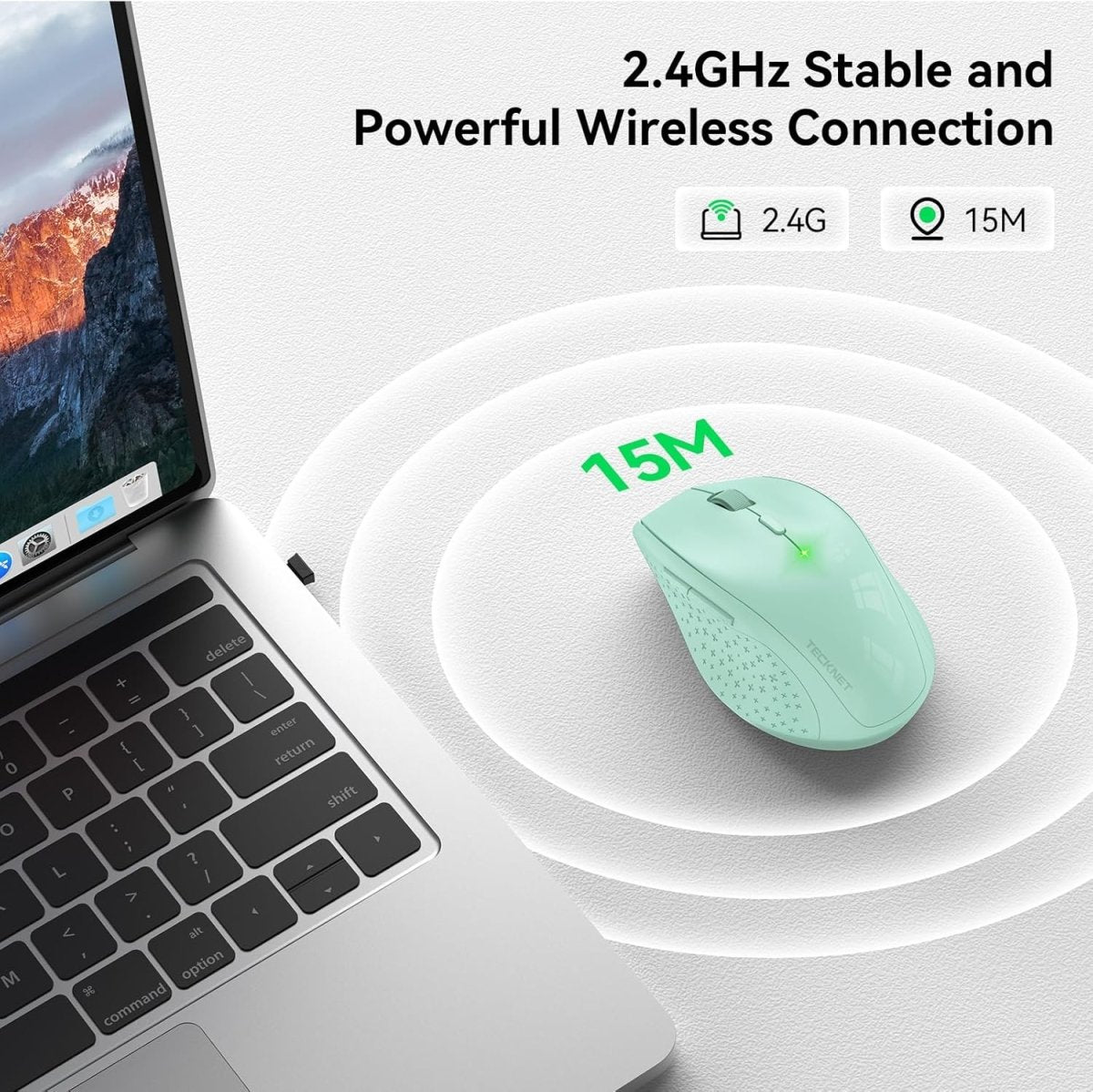 TECKNETTECKNET Wireless Mouse, 2.4G USB Computer Mouse with 6 - Level Adjustable 4800 DPI, 30 Months Battery, Ergonomic Grips, 6 Buttons Portable for PC, Chromebook, Mac - Green - [Color/Material] [Main Feature] for [Target Device/Scenario]