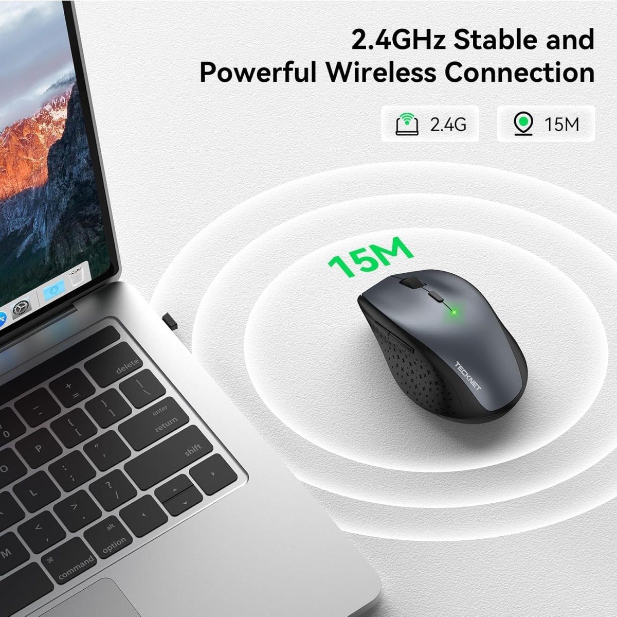 TECKNETTECKNET Wireless Mouse, 2.4G USB Computer Mouse with 6 - Level Adjustable 4800 DPI, Silent Quiet Click，30 Months Battery, Ergonomic Grips, 6 Buttons Portable for PC, Chromebook, Mac - Grey - [Color/Material] [Main Feature] for [Target Device/Scenario]