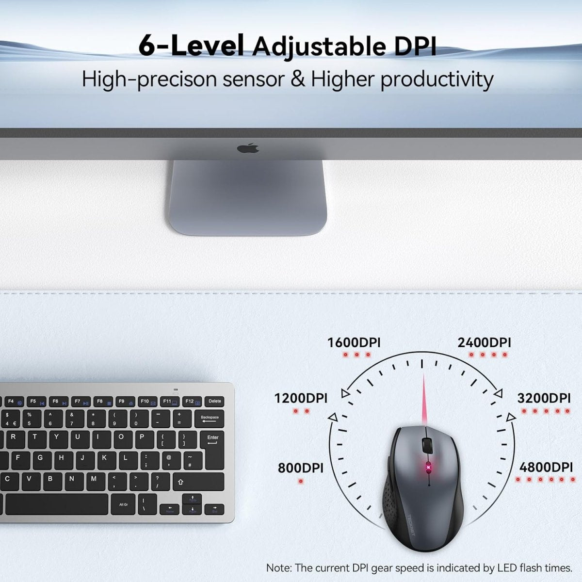 TECKNETTECKNET Wireless Mouse, 2.4G USB Computer Mouse with 6 - Level Adjustable 4800 DPI, Silent Quiet Click，30 Months Battery, Ergonomic Grips, 6 Buttons Portable for PC, Chromebook, Mac - Grey - [Color/Material] [Main Feature] for [Target Device/Scenario]